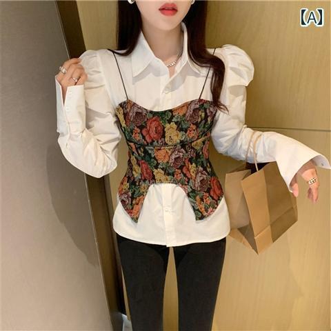 キャミソール セット シャツ 大きいサイズ レディース 春秋 おしゃれ レトロ レースアップ オシャレ