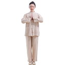 チャイナ風 レディース コットン 仏教 禅服 瞑想 修行 セットアップ 夏 シンプル スタンドカラー 前開き トップス ゆったり 大きいサイズ 通気性 静電気防...