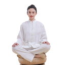 チャイナ風 レディース 禅服 セットアップ コットン 春夏 茶道 瞑想 スタンドカラー 長袖 ゆったり シンプル 無地 大きいサイズ グレー 白 茶
