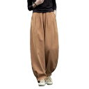 チャイナ風 レディース バルーンパンツ 冬 厚手 綿麻 裏起毛 禅服 太極拳 ゆったり レトロ ロング丈 シンプル 無地 通勤 普段使い 青 黄 茶