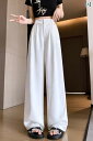 サテン パンツ 大人 レディース 大きいサイズ ゆったり ロング ワイド チャイナ風 レトロ ジッパー ボタン ポケット 夏 薄手 ハイウエスト シンプル おしゃれ 白 黒 葉模様(4)