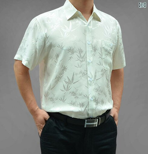 シャツ メンズ 前開き 半袖 赤 ビジネス カジュアル ゆったり 夏 伝統柄