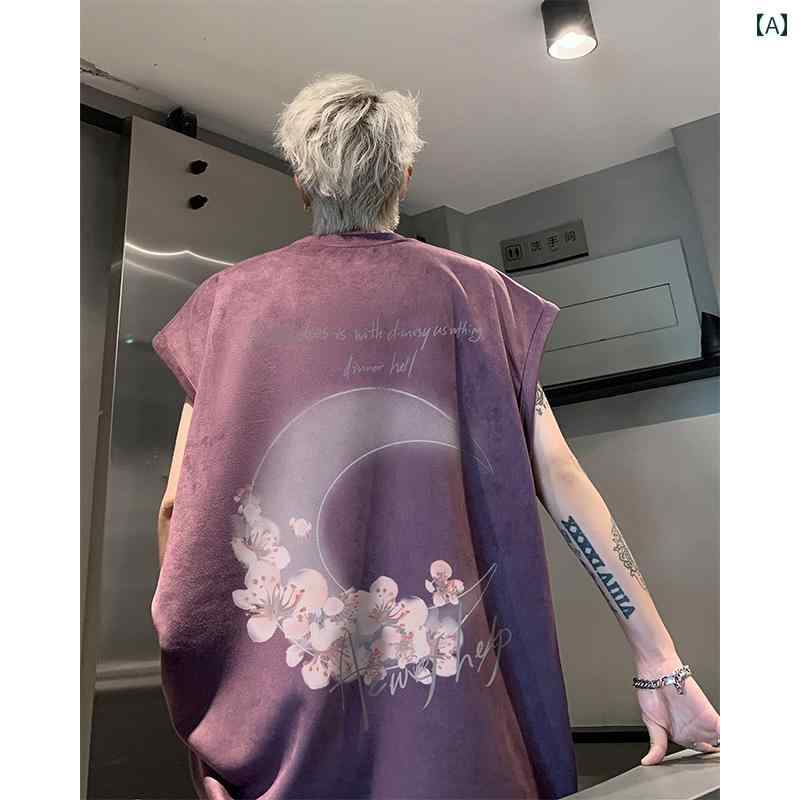 tシャツ メンズ おしゃれ メンズ 夏 紫色 スエード 重厚感 ノースリーブ シャツ