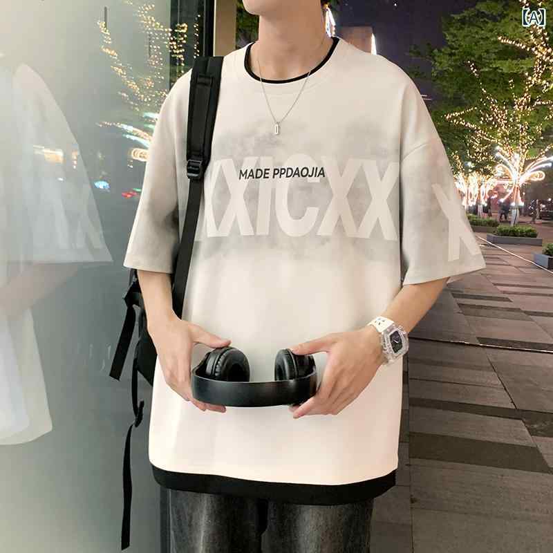 Tシャツ メンズ おしゃれ ロゴ タイダイ 半袖 夏 カジュアル ストリート スタイル ルーズ フェイク 重ね着