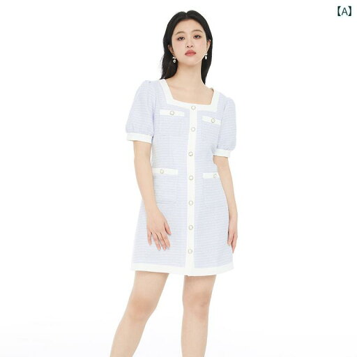 大きいサイズ レディース レトロ スクエアネック 夏 着やせ 効果 フレンチスリーブ 青 ボタン 大きいサイズ レディース レトロ スクエアネック 夏 着やせ 効果 フレンチスリーブ 青 ボタン
