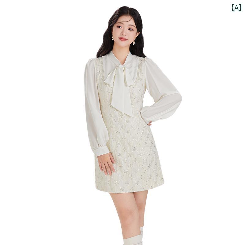 大きいサイズ レディース エレガント リボン スリム見え フェイクレイ 春 シフォン 長袖 きれいめ