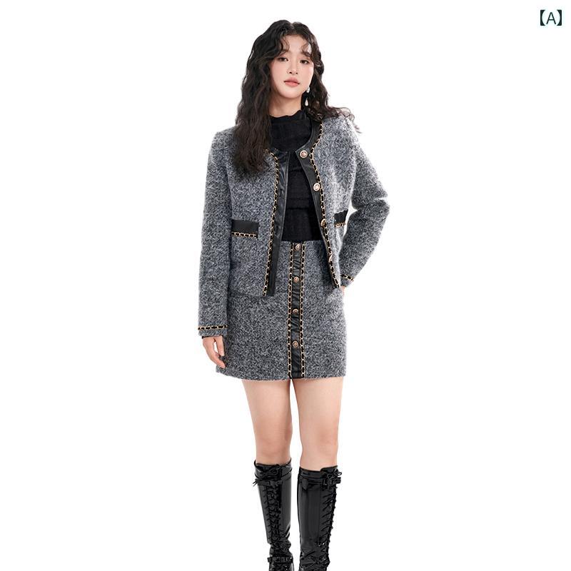 サイズ: L.XL.XXL.M 素材: ウール 襟型: ラウンドネック 分類: ダウンウェア カラー: グレー 袖型: レギュラー セット内容: ツーピース スカート型: タイトスカート 袖丈: 長袖 スカート丈: ショートスカート 着用方...