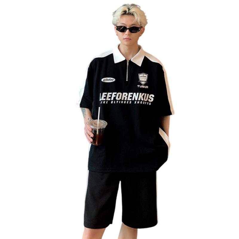 セットアップ メンズ おしゃれ オーバーサイズ カジュアル モノクロ バイカラー プリント 半袖 Tシャツ ショートパンツ 夏 ストリート(4)