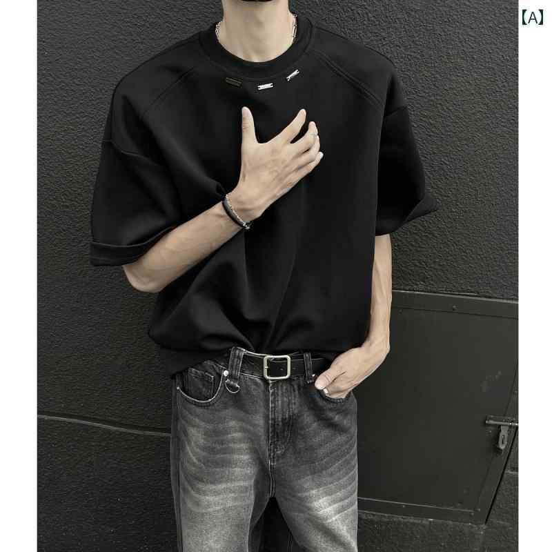 乐天商城 - Tシャツ メンズ おしゃれ シンプル 半袖 スパンコール 装飾 黒 夏 快適 カジュアル