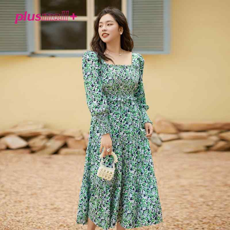 大きいサイズ レディース 秋 スリム フレンチレトロ 小花柄 パフスリーブ 前開き