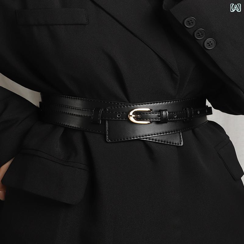 ベルト レディース 太 夏 ウエストマーク 装飾 ドレス コート 柔らかい ピン バックル 個性的 おしゃれ ワイド 2WAY PUレザー 黒 キャメル ベージュ