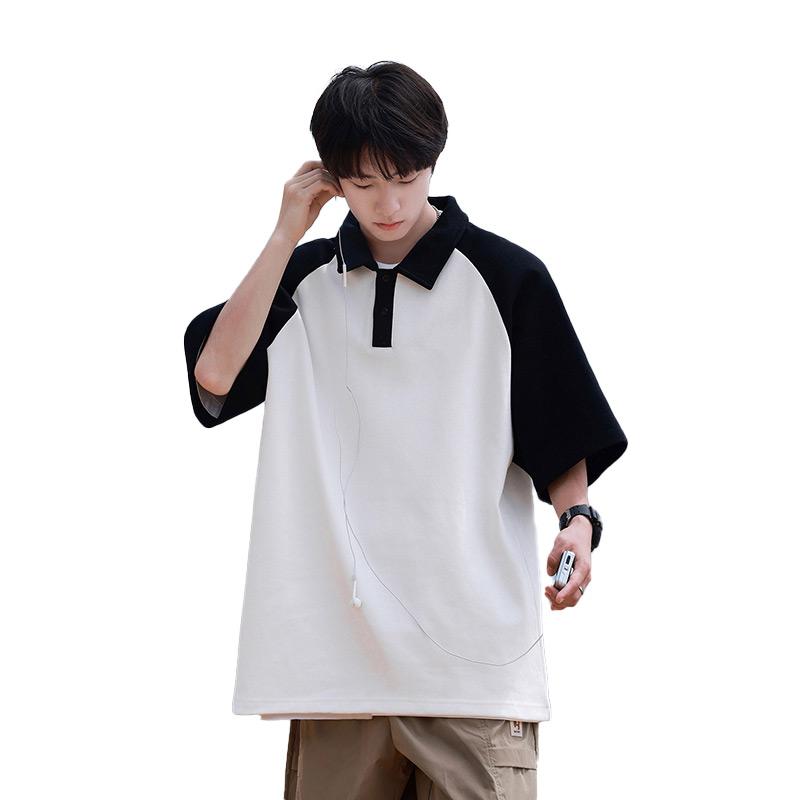 tシャツ メンズ おしゃれ レトロ 切り替え ポロシャツ 半袖 夏 少年感 ゆったり シンプル カジュアル Tシャツ