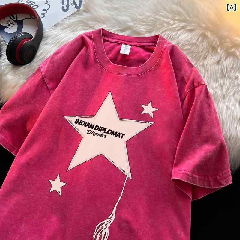 tシャツ メンズ おしゃれ 星柄 プリント Tシャツ メンズ 夏 ヴィンテージ 風 カジュアル 半袖