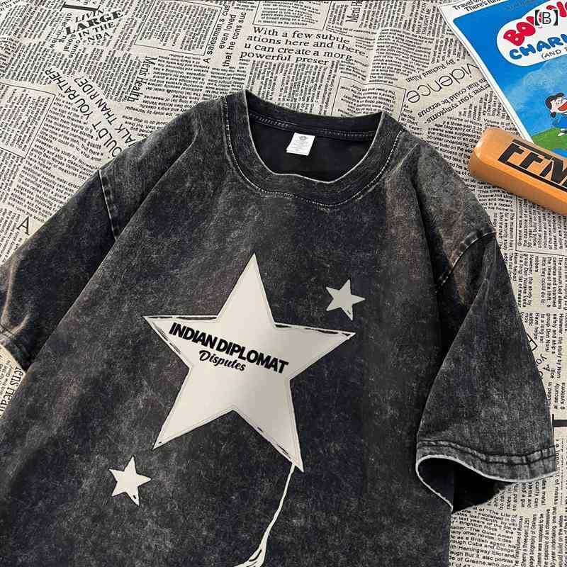 tシャツ メンズ おしゃれ 星柄 プリント Tシャツ メンズ 夏 ヴィンテージ 風 カジュアル 半袖
