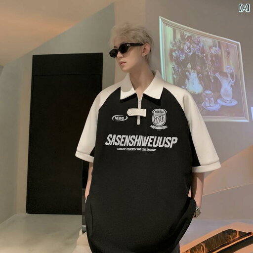 Tシャツ メンズ おしゃれ レトロ ロゴ プリント ポロシャツ 夏 簡単 ワイド フィット 半袖 Tシャツ メンズ おしゃれ レトロ ロゴ プリント ポロシャツ 夏 簡単 ワイド フィット 半袖