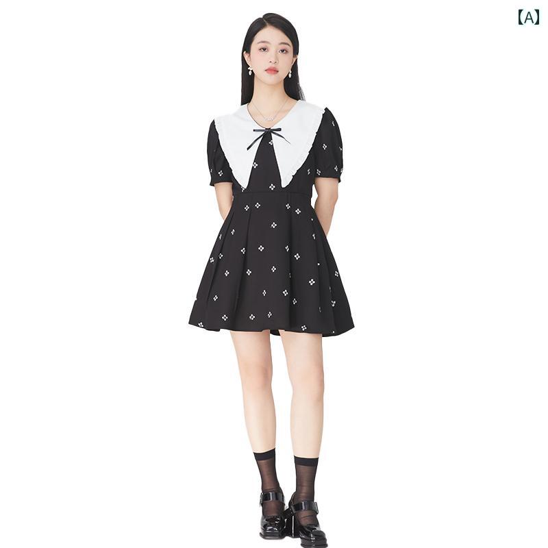 大きいサイズ レディース ブラック ドールカラー 夏 ぽっちゃり ショートスリーブ スリム 花柄