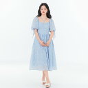 大きいサイズ レディース レトロ パフスリーブ スクエアネック Vネック ホルターネック 夏 ミディアム丈 セットアップ 青 無地
