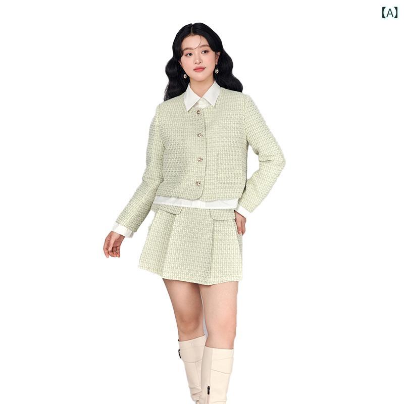 大きいサイズ レディース セットアップ ジャケット スカート ツイード風 ミディアム丈 白 長袖 秋物 洋風 上品 シンプル オフィスカジュアル セット商品