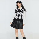 大きいサイズ レディース ニットベスト アーガイル柄 黒 白 ビッグサイズ 秋冬 シンプル おしゃれ 上品 重ね 上着