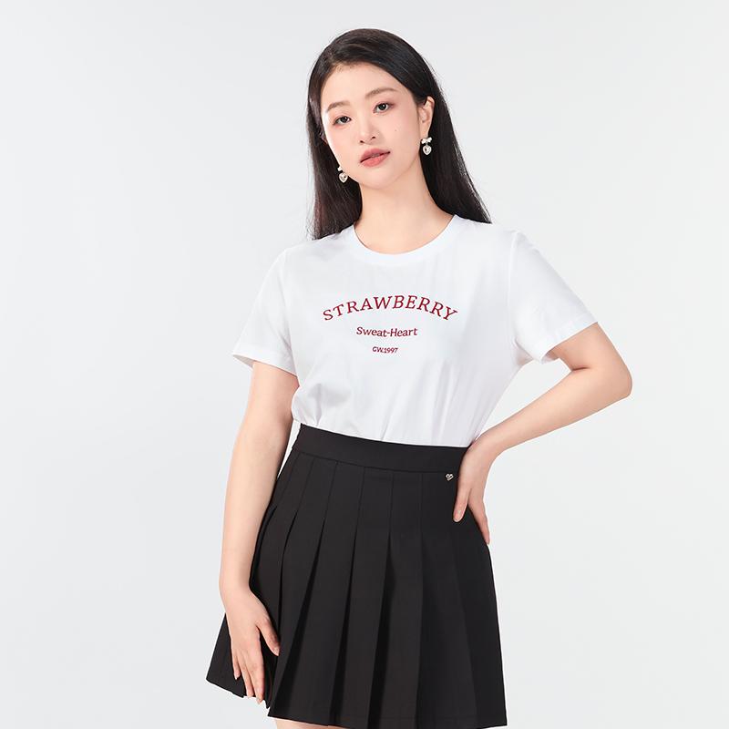 大きいサイズ レディース Tシャツ 白 半袖 丸首 ラウンドネック 刺繍 アルファベット プリント 夏 シンプル レディーズ 体型カバー(4.0)