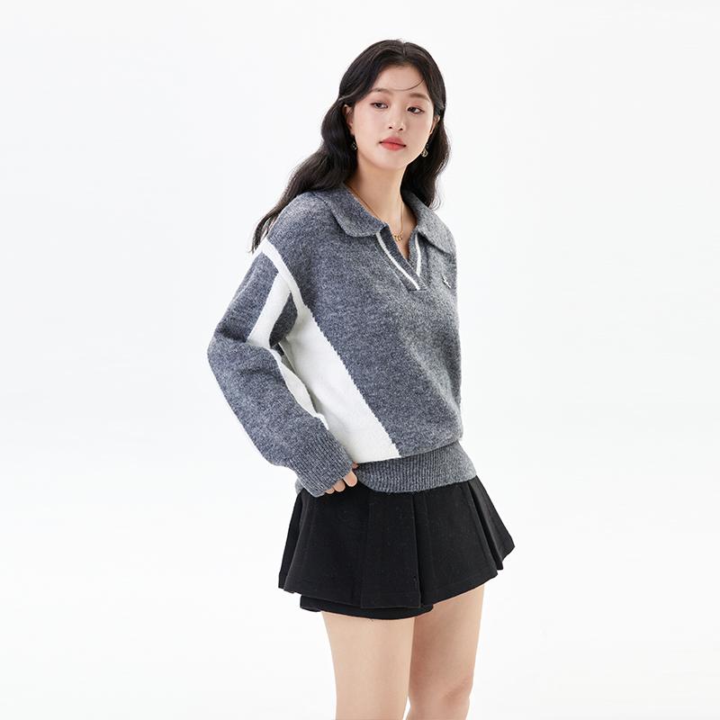 大きいサイズ レディース 大型 秋冬 スリム ニット セーター グレー 長袖 シンプル カジュアル