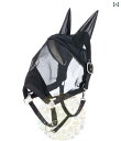 乗馬用品 フライマスク イヤーカバー 頭絡 一体型 メッシュ 裏地 ストラップ 調節可 通気 ソフト 虫よけ 紫外線対策 馬術 シンプル 黒 赤 緑