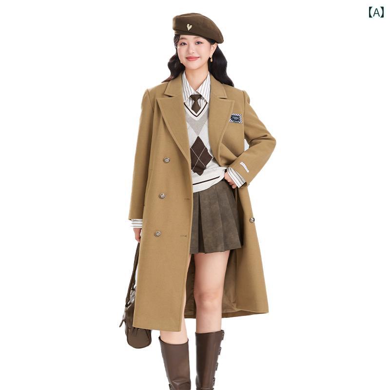 大きいサイズ レディース ダブルブレスト ロングコート 英国風 秋冬 フォーマル カジュアル シンプル 無地 グレー
