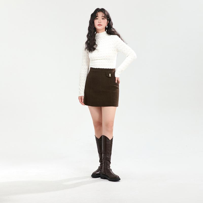 大きいサイズ レディース Aライン スカート 秋 通勤 オフィス カジュアル シンプル ミニ タイト 美脚 スリム 茶色