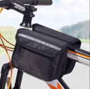 自転車 バッグ トップ チューブ マウンテンバイク ダブル 防水 リフレクター 面ファスナー 大容量 水筒 レインコート 工具 収納 サイクリング シンプル 黒...