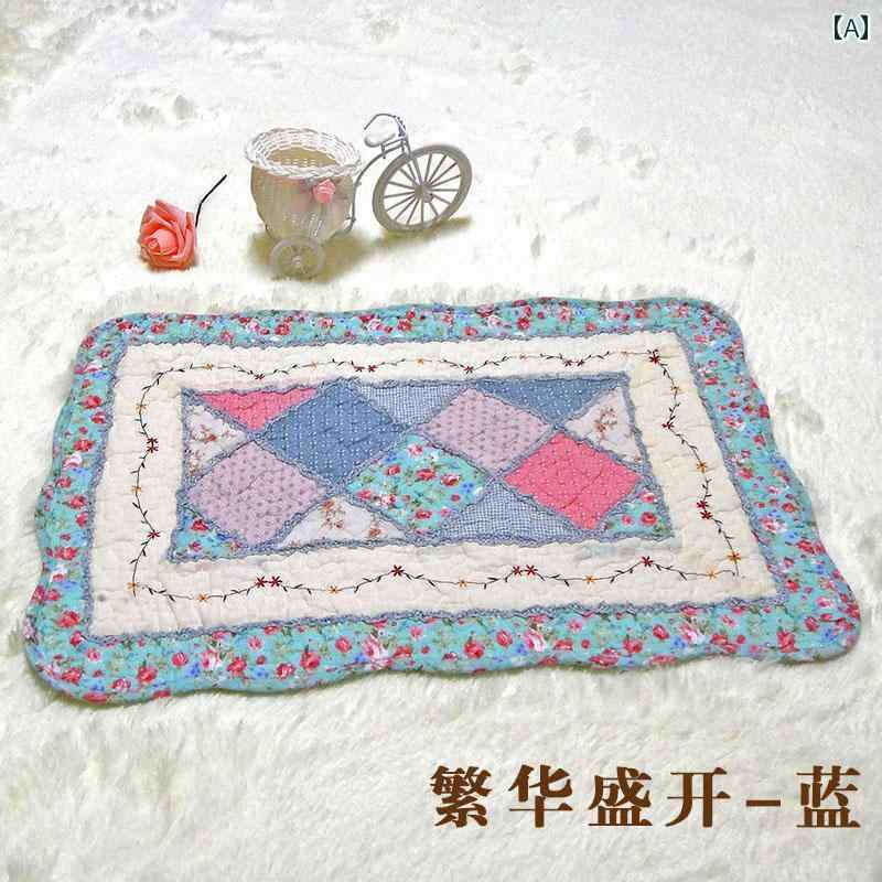 マット おしゃれ ラグ 足元 滑り止め 洗える キルティング 綿 パッチワーク 刺繍 リボン レース