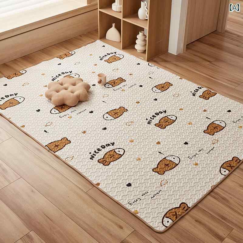 マット おしゃれ ラグ 絨毯 足元 滑り止め 洗える キルティング コットン 長方形 正方形 玄関 エントランス ドア リビング フロア フローリング 子供部屋 ベッド 寝室 畳 インテリア 雑貨 恐竜 龍 ネコ イチゴ チェック ピンク ベージュ 黒