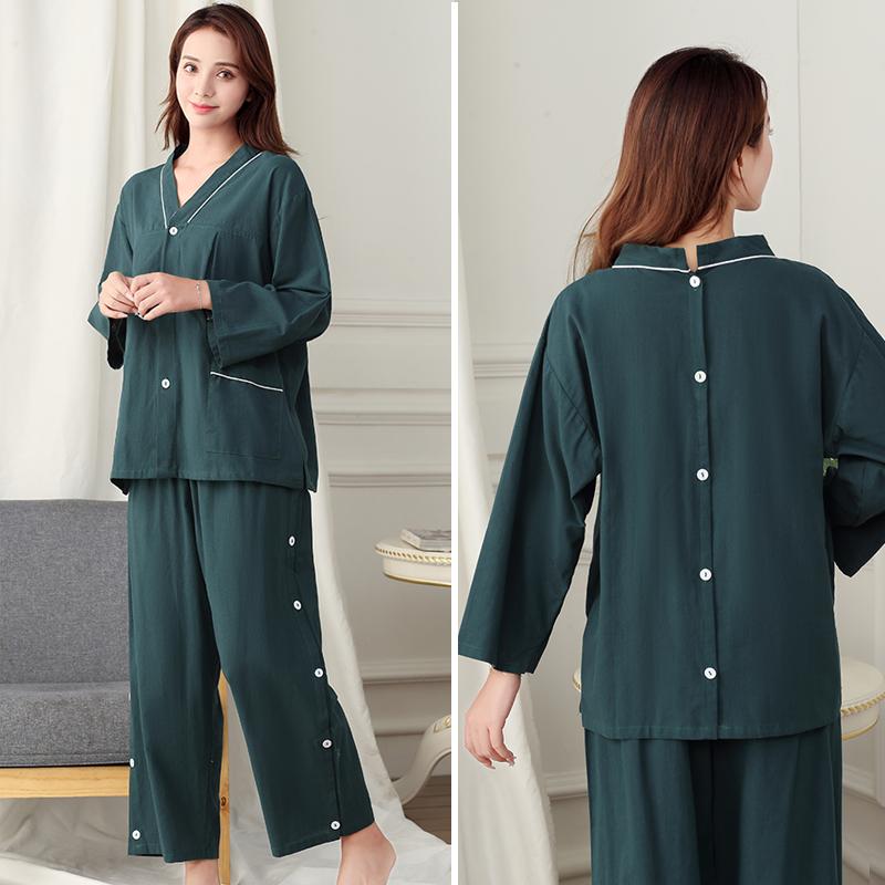 リラクゼーション ウェア 綿 前後 美容 背中開き マッサージ 長袖 大きいサイズ 青 グレー ピンク シンプル 無地 厚手 ポリエステル ドット vネック トップス 柔らかい 滑らか ゆったり