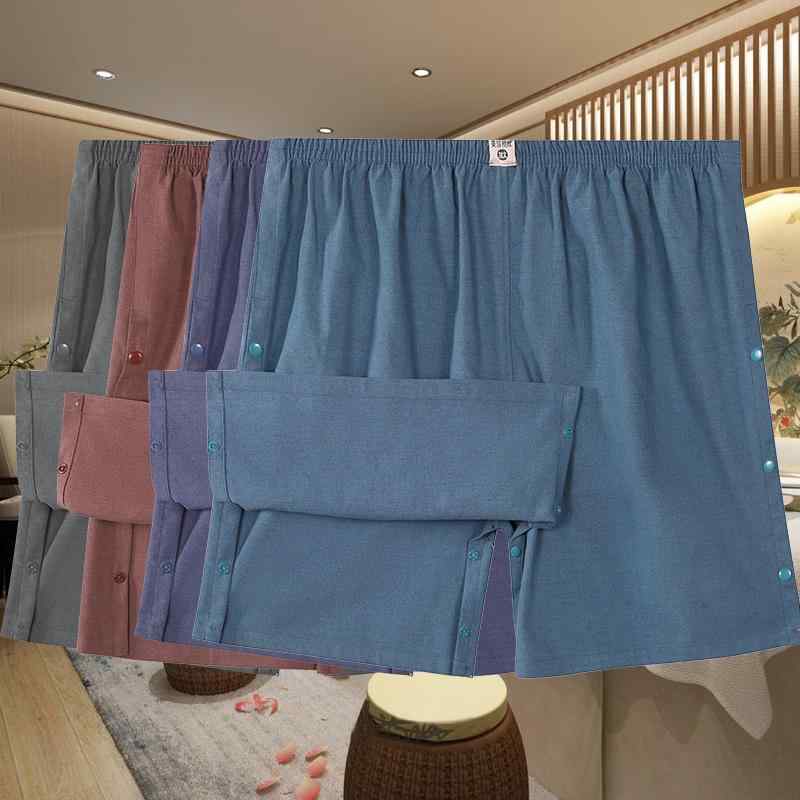 ハーフパンツ メンズ コットンリネン 股下 サイド クロッチ 開閉 スナップ ボタン 大きいサイズ ゆった..