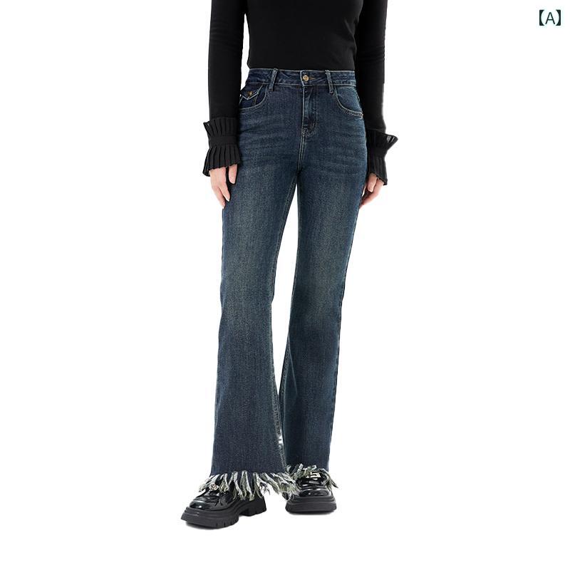 大きいサイズ レディース デニムパンツ 微フレア 秋 シーズン カジュアル スリム 効果 ジーンズ 불크 簡単 コーディネート 黒 ブラック