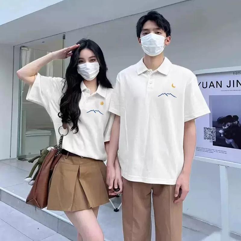 カップル お揃い 服 ポロシャツ 半袖 Tシャツ 夏 メンズ レディース ゆったり 大きいサイズ カジュアル おしゃれ シンプル デート 普段使い 黒 白