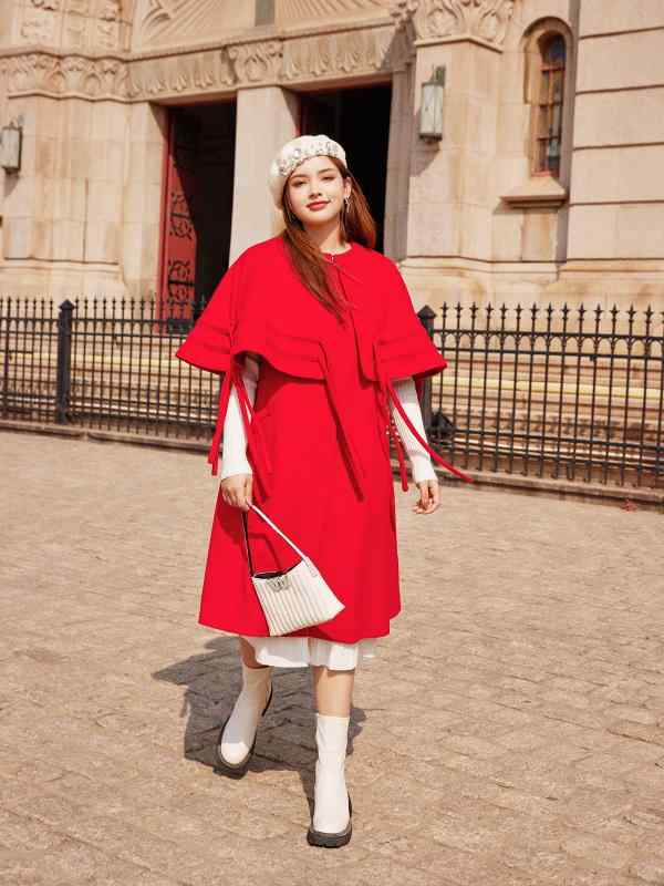 大きいサイズ レディース 大きいサイズ レディース 冬 ケープ 赤 シンプル おしゃれ ポンチョ コート ヨーロピアン