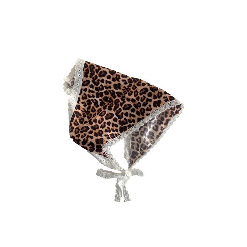 ヘアアクセ スカーフ かわいい レース 縁取り 豹柄 三角 おしゃれ レトロ ヘアバンド レディース