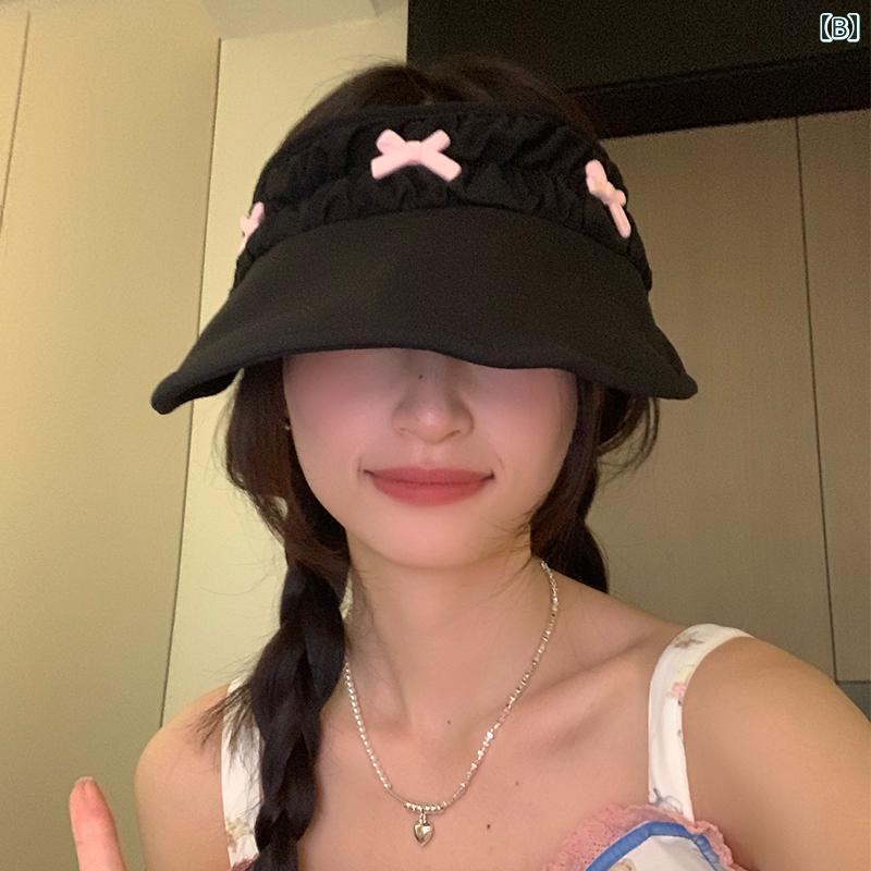 サンバイザー レディース おしゃれ リボン バイザー キャップ 日焼け防止 帽子 女性用 韓国 つば広 カジュアル 小顔効果る つば広 日除け 帽子