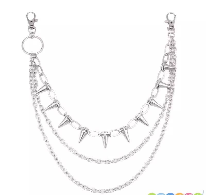 ズボン チェーン カジュアル メンズ ユニセックス レディース 鎖 腰 ウエスト 装飾 金属 コーン スパイ..