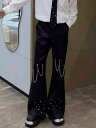 ズボン チェーン カジュアル メンズ 鎖 金属 装飾 スタッズ キラキラ アクセサリー パンク パンツ ジーンズ 普段使い レジャー お出かけ 韓国 ゆったり ストレート クール 黒(4)
