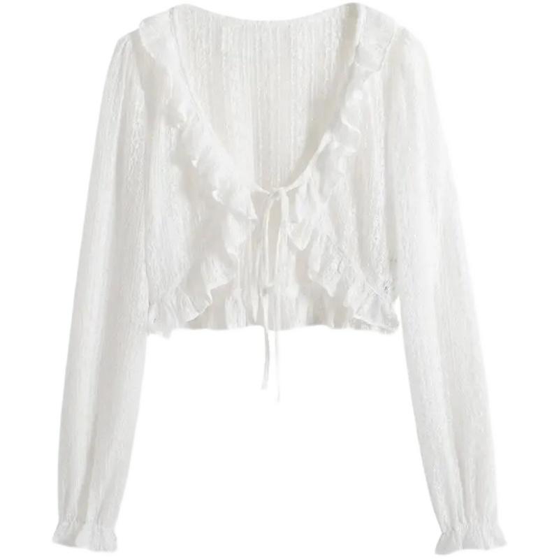 ボレロ カーディガン レディース 夏 日焼け対策 トップス 羽織り ショート丈 レース メッシュ 透け感 大きいサイズ シンプル エレガント 白