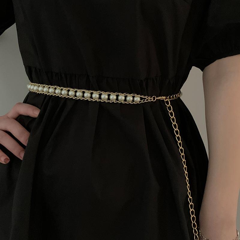 タイプ: ウエストチェーン デザイン: ビーズ カラー: パール バックル素材: 合金 バックルタイプ: フック 長さ: シングルループ