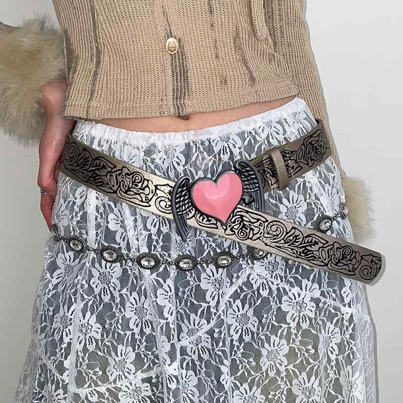 乐天商城 - ベルト レディース おしゃれ 民族風 ハート ハート ウエスト 小洒落 装飾 韓国 レザー