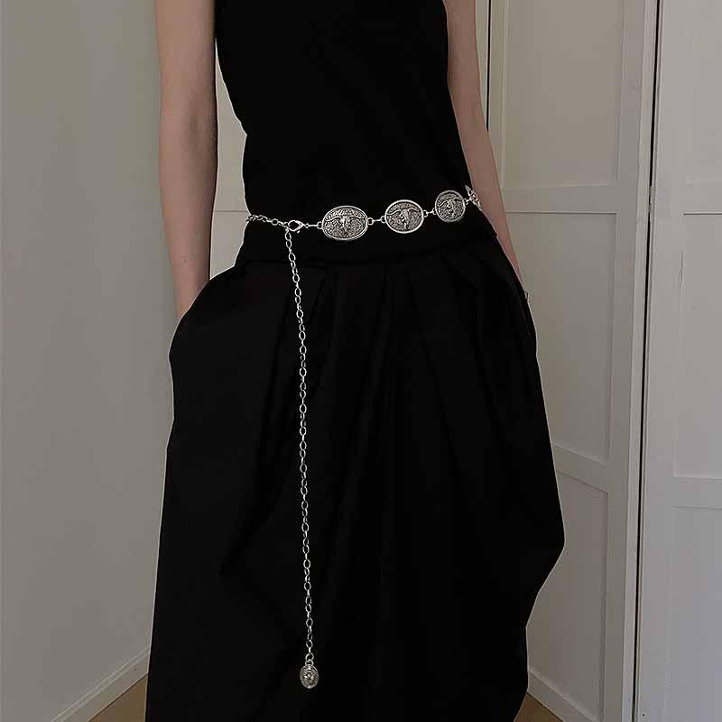 ベルト レディース レトロ 金属 ウエストチェーン 小規模 オーバル 牛頭 民族風 女性