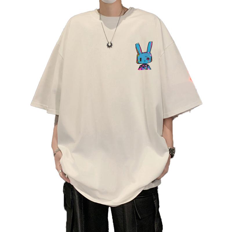SUKA - メンズ カジュアル うさぎ グラフィティ コットン 半袖 Tシャツ 夏 ルーズフィット