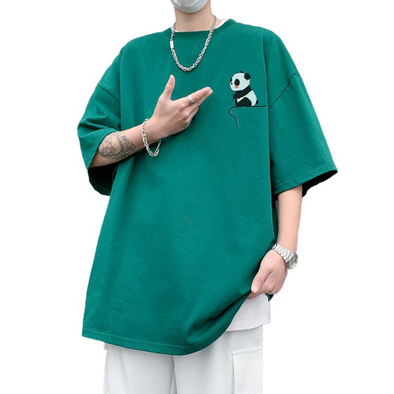 メンズ カジュアル 中国風 パンダ柄 プリント 半袖 Tシャツ 夏 綿 ゆったり