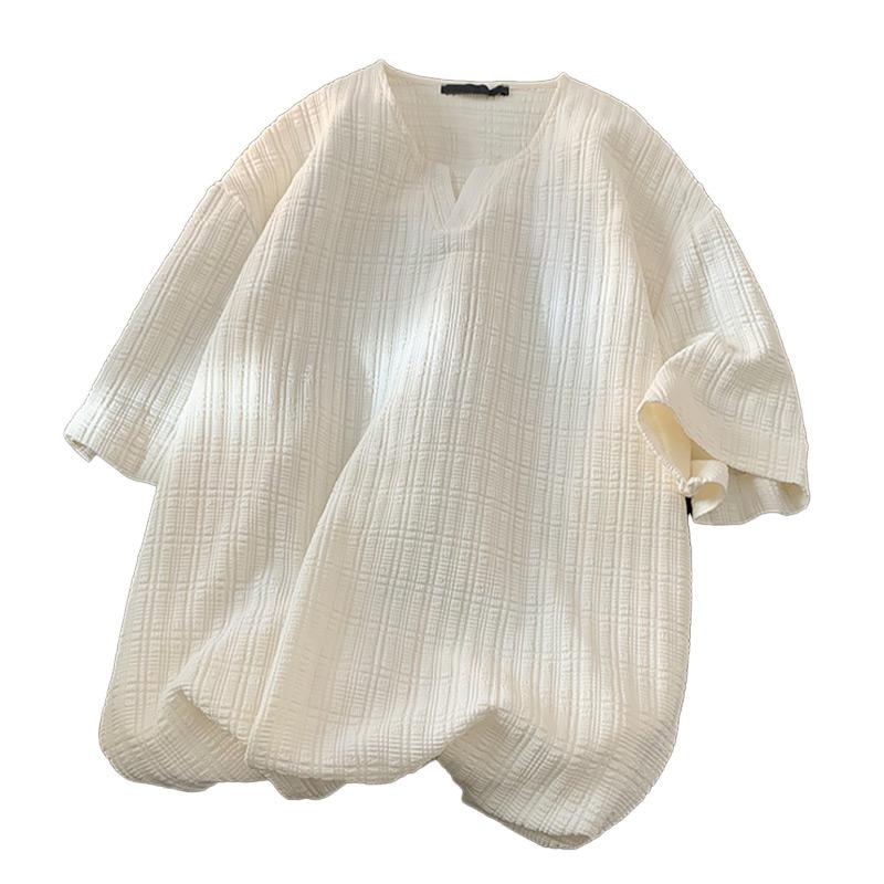 メンズ カジュアル 繊細 感 ひんやり 快適 ドレープ Vネック 半袖 Tシャツ 夏 薄手 アメリカン オーバーサイズ ゆったり tシャツ