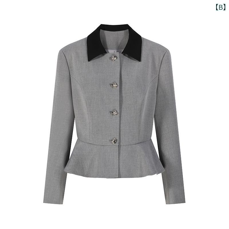 大きいサイズ レディース セットアップ ジャケット スカート グレー フリル 春秋 きれいめ