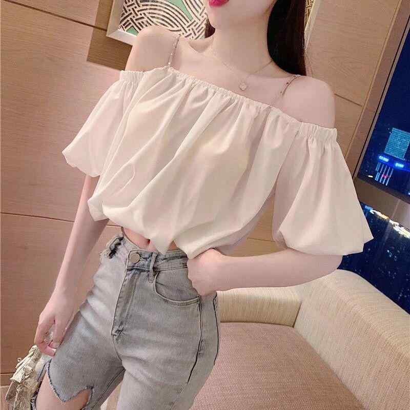 オフショルダー トップス かわいい シフォン シャツ レディース 夏 半袖 セクシー スリング ショート 柔らかい シンプル 大きいサイズ リゾート 普段使い 黒 緑 白