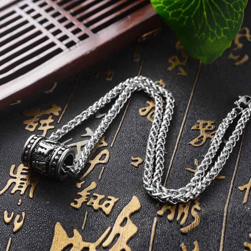 ペンダント ネックレス メンズ 民族風 アンティーク調 仏教 六字真言 マントラ 幸運 お守り ビーズ アクセサリー 装飾 誕生日 プレゼント シンプル スタイリッシュ シルバー